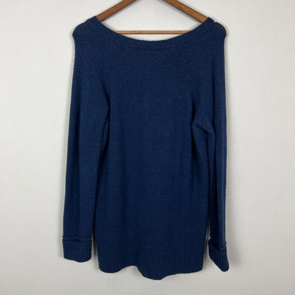 J.‎ Crew V-Neck Sweater In Yarn Womens Medium Navy Blue Merino Wool Alpaca Knit